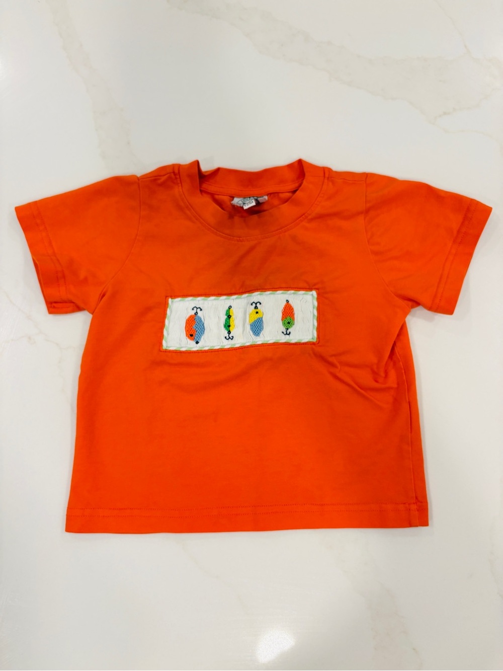Like NEW Classic Southern Smocks Bright Orange Kids Fishing Lure Smock Tee 12mo